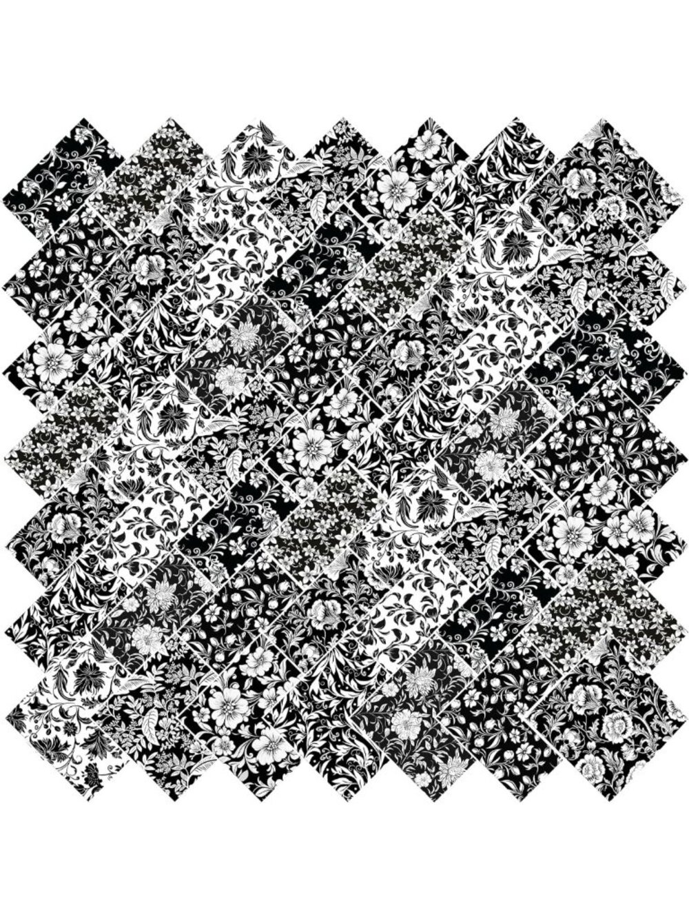 50 Cotton Fabric Squares 10"x10" for Sewing & Quilting - Black & White Floral